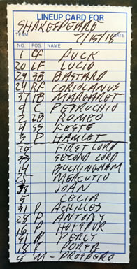 Lineup card of Shakespere characters